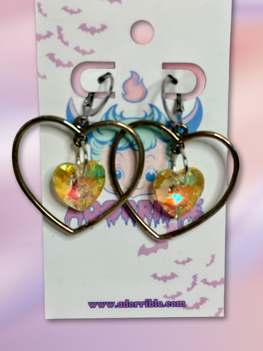 Heart Shaped Hoop Earrings with Heart Crystals - Adorrible