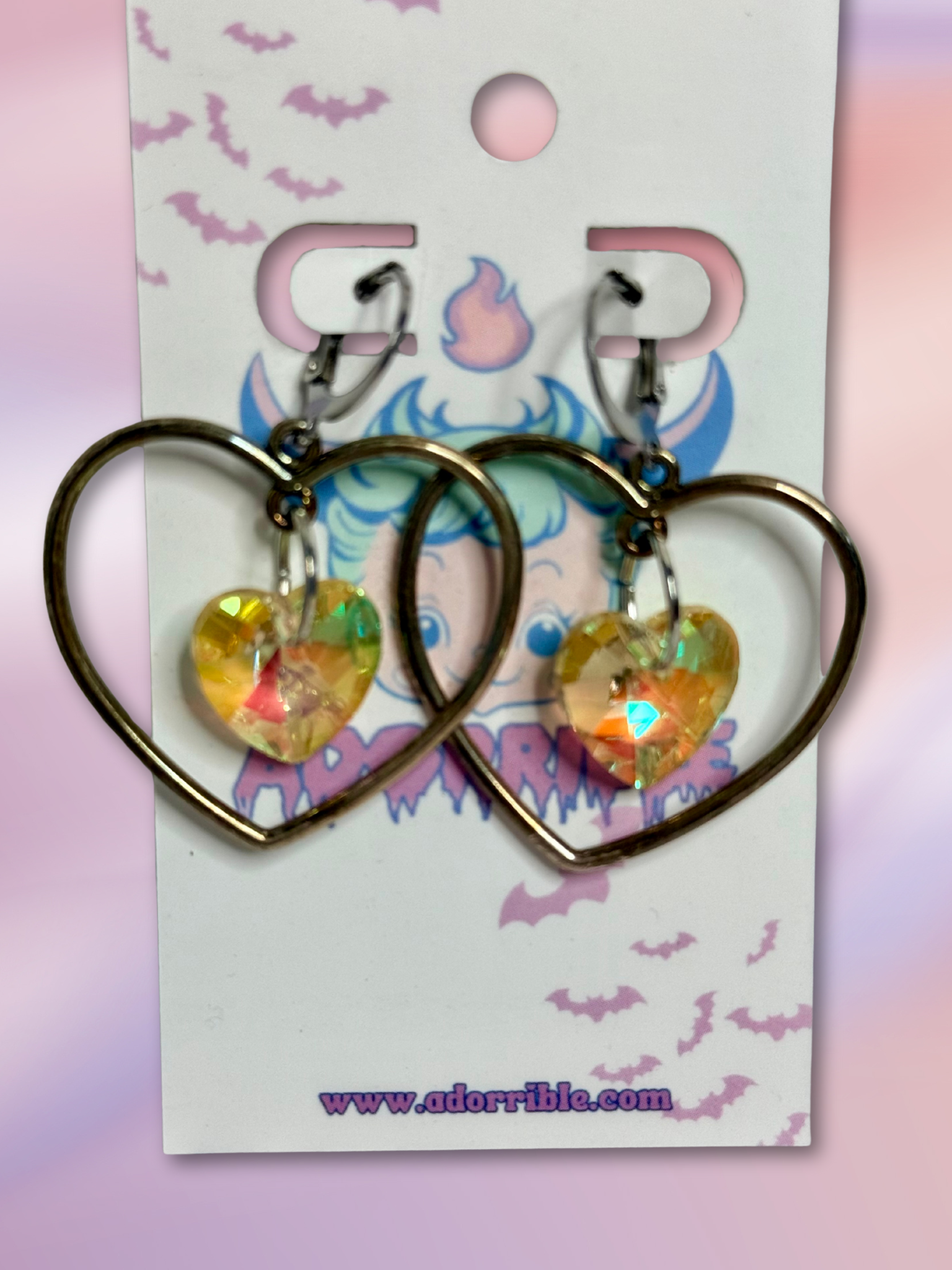 Heart Shaped Hoop Earrings with Heart Crystals - Adorrible