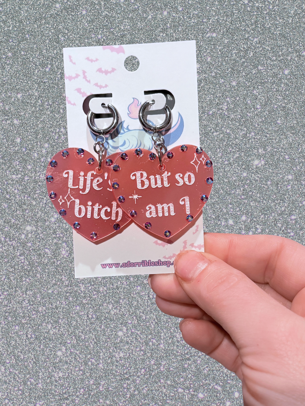 Life’s a Bitch but So Am I Sassy Acrylic Glitter Heart Earrings