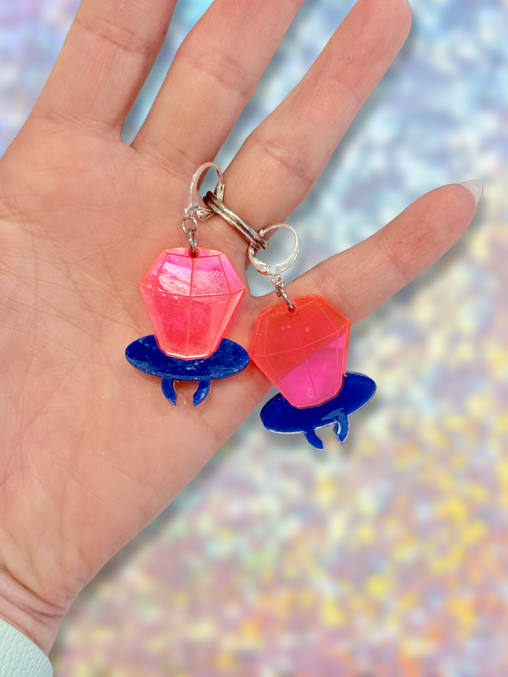 Adorrible Ring Pop dangle earrings featuring colorful gemstone-like design and silver hooks, stylish jewelry accessory.