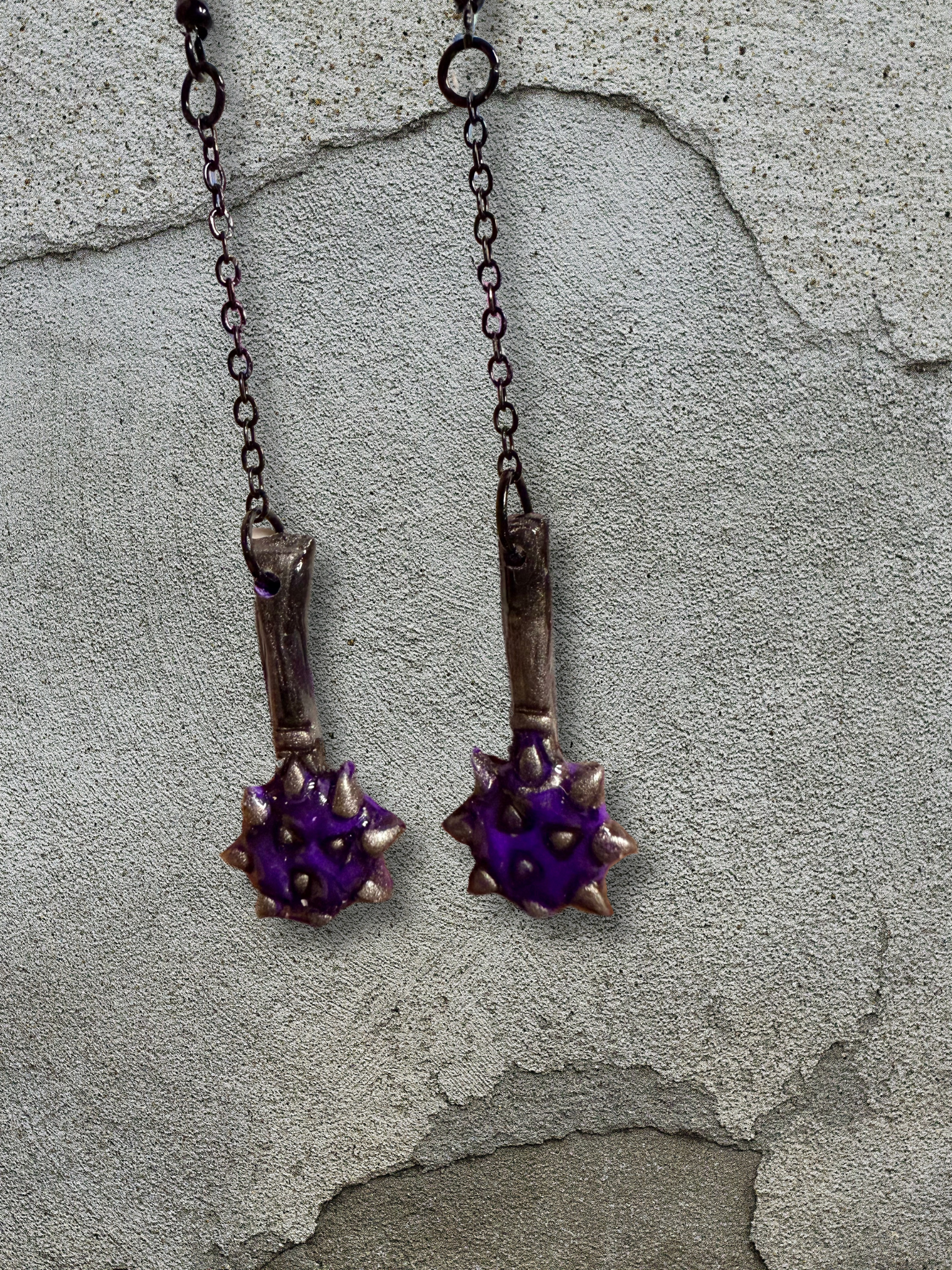 Clay Long Dangle Mace Earrings