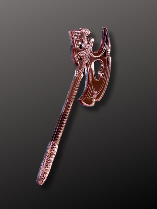 Adorrible battle axe wall art hanging, featuring detailed design and rustic metal finish for medieval-inspired decor.