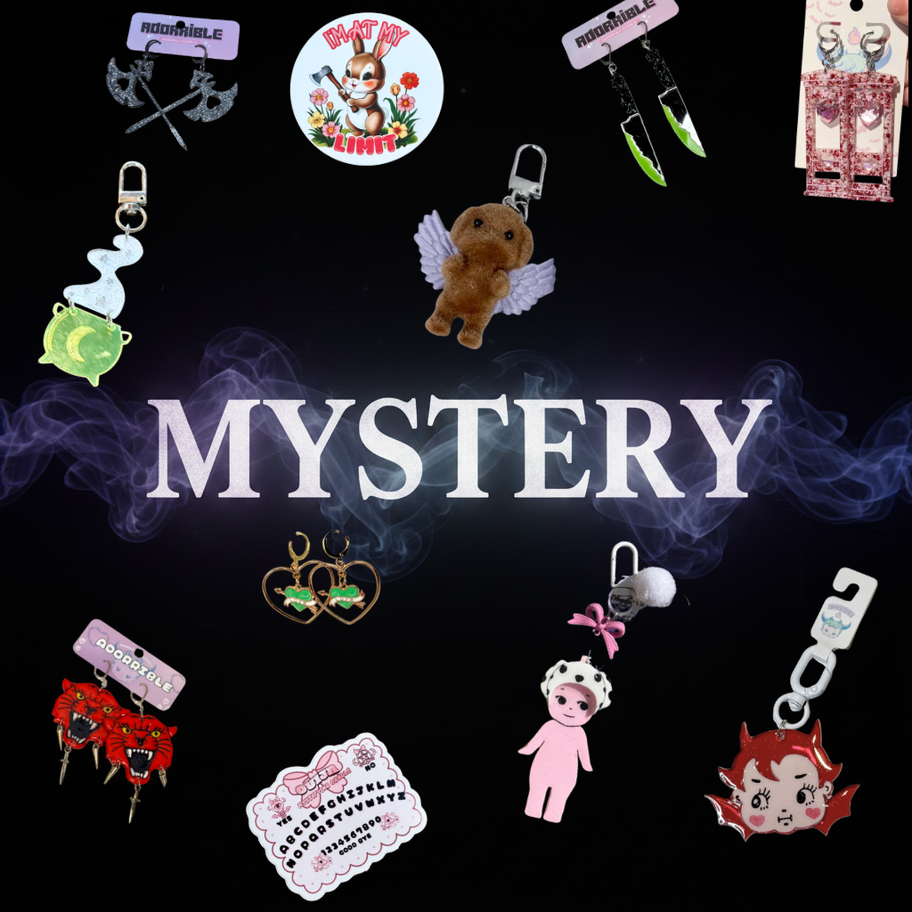Adorrible Mystery Grab Bags featuring assorted surprises in colorful packaging, designed for fun and curiosity.
