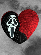 I Heart Ghostface acrylic wall art hanging with bold design, perfect for decorating walls with a spooky, artistic touch.