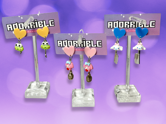 Kawaii Cutie Earrings with HK Characters and Metal Charms