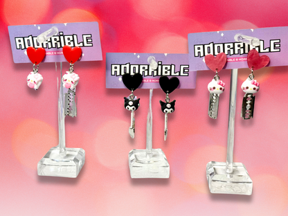 Kawaii Cutie Earrings with HK Characters and Metal Charms