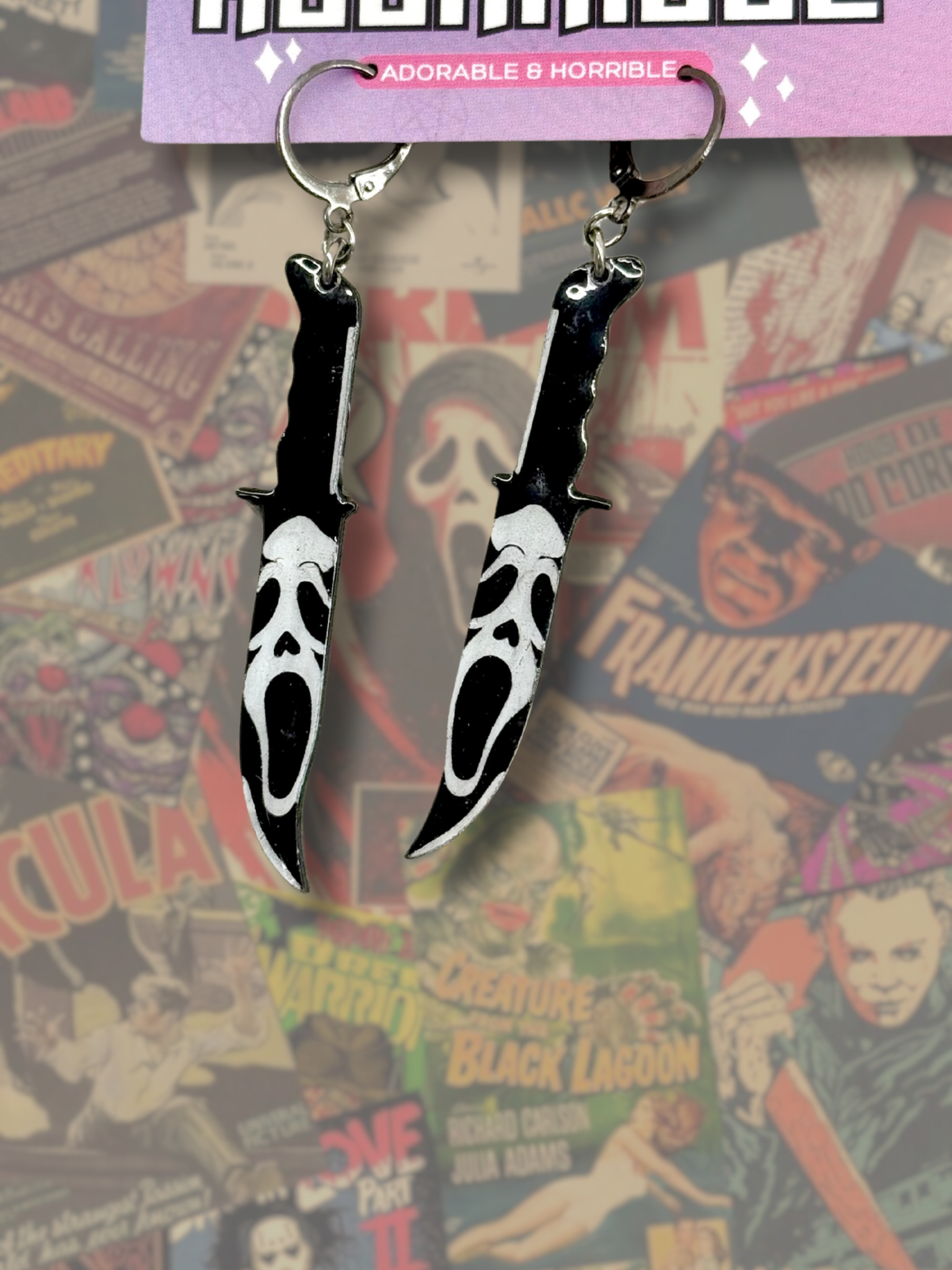 Slasher Killer Character Knife Shaped Dangle Earrings