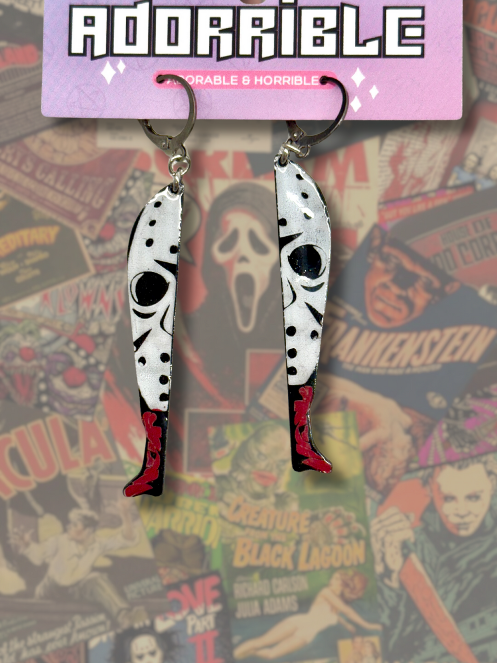 Slasher Killer Character Knife Shaped Dangle Earrings