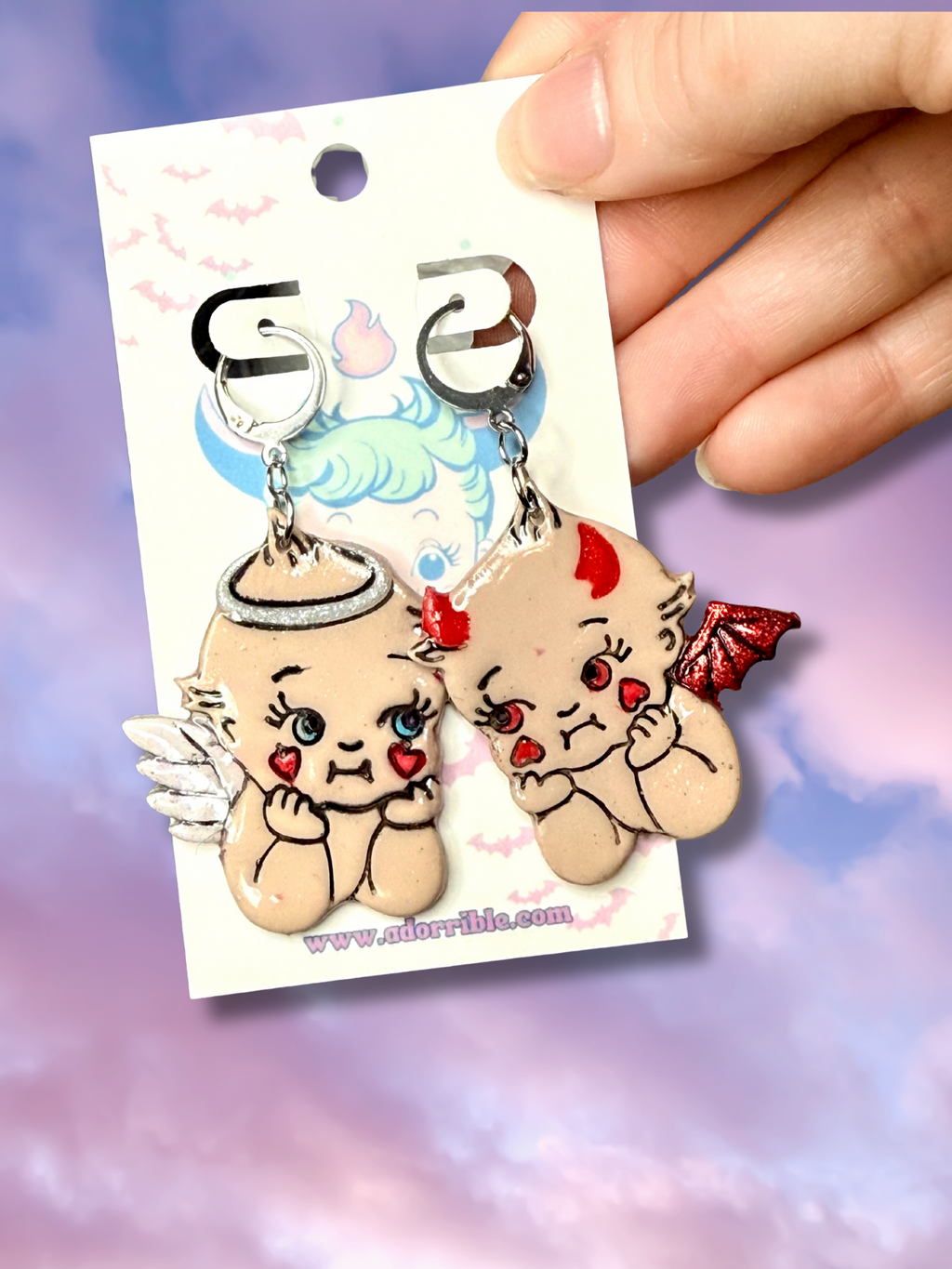 Angel vs Devil Kewpie Baby Doll Earrings
