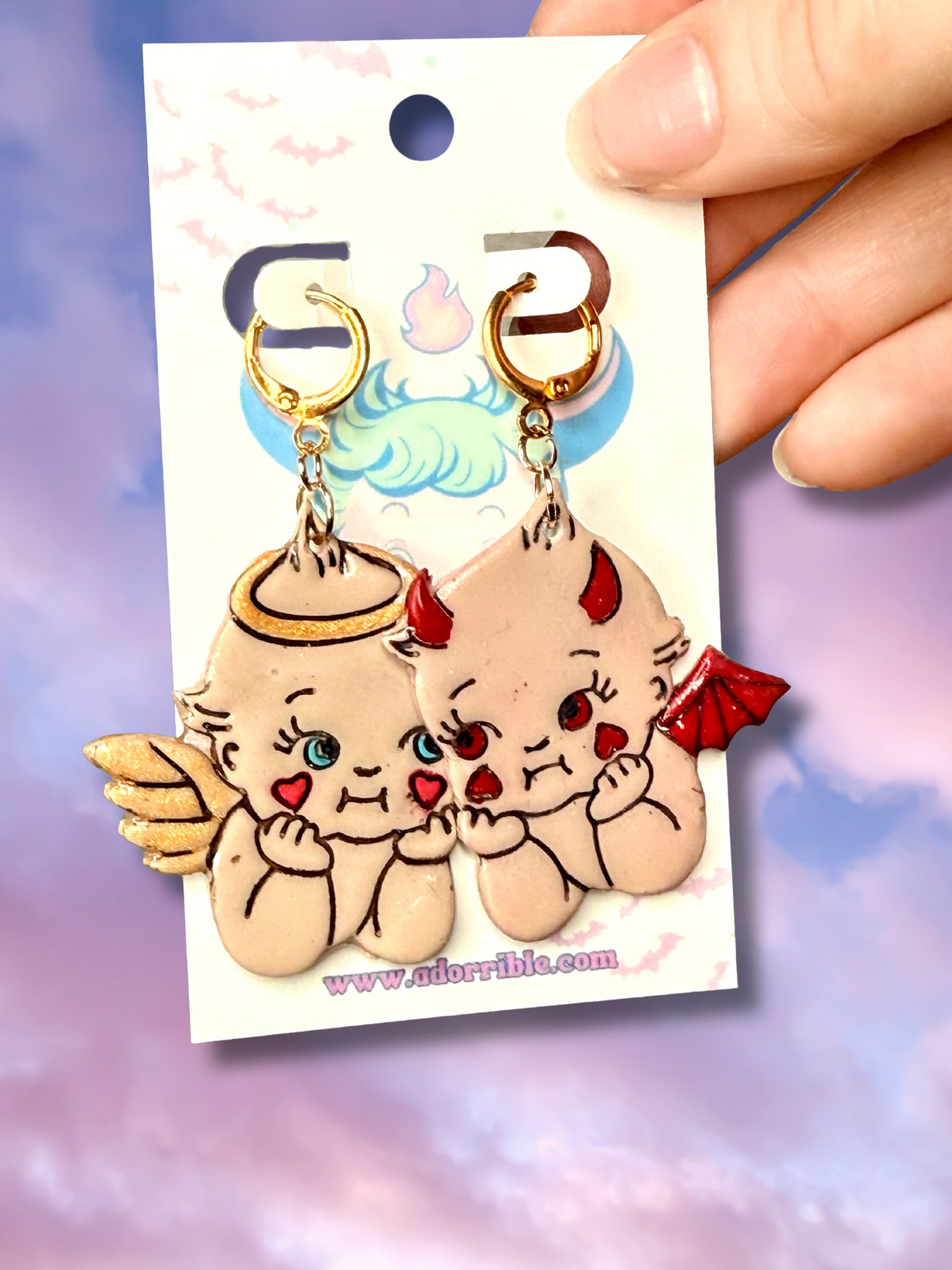 Angel vs Devil Kewpie Baby Doll Earrings