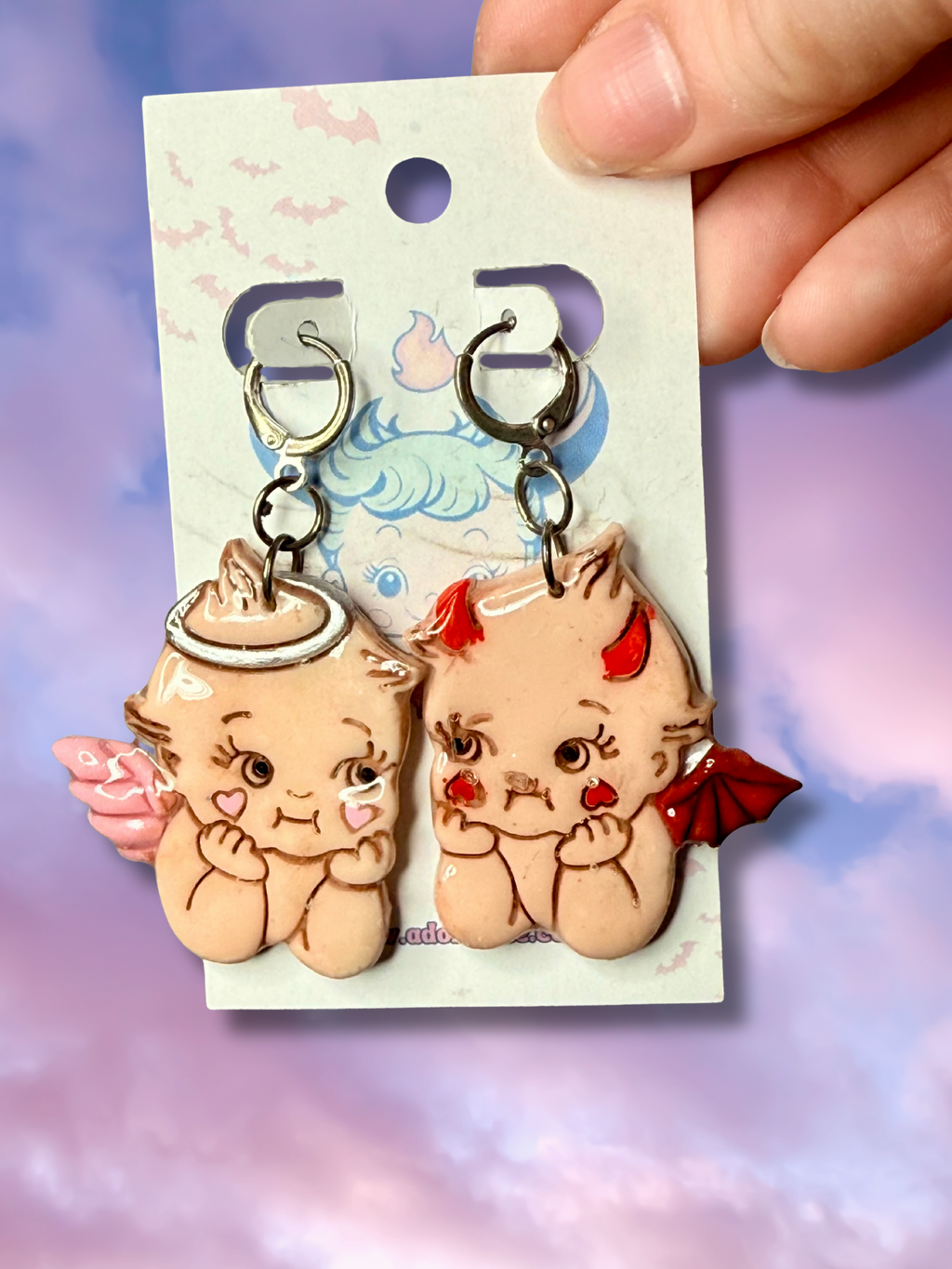 Angel vs Devil Kewpie Baby Doll Earrings