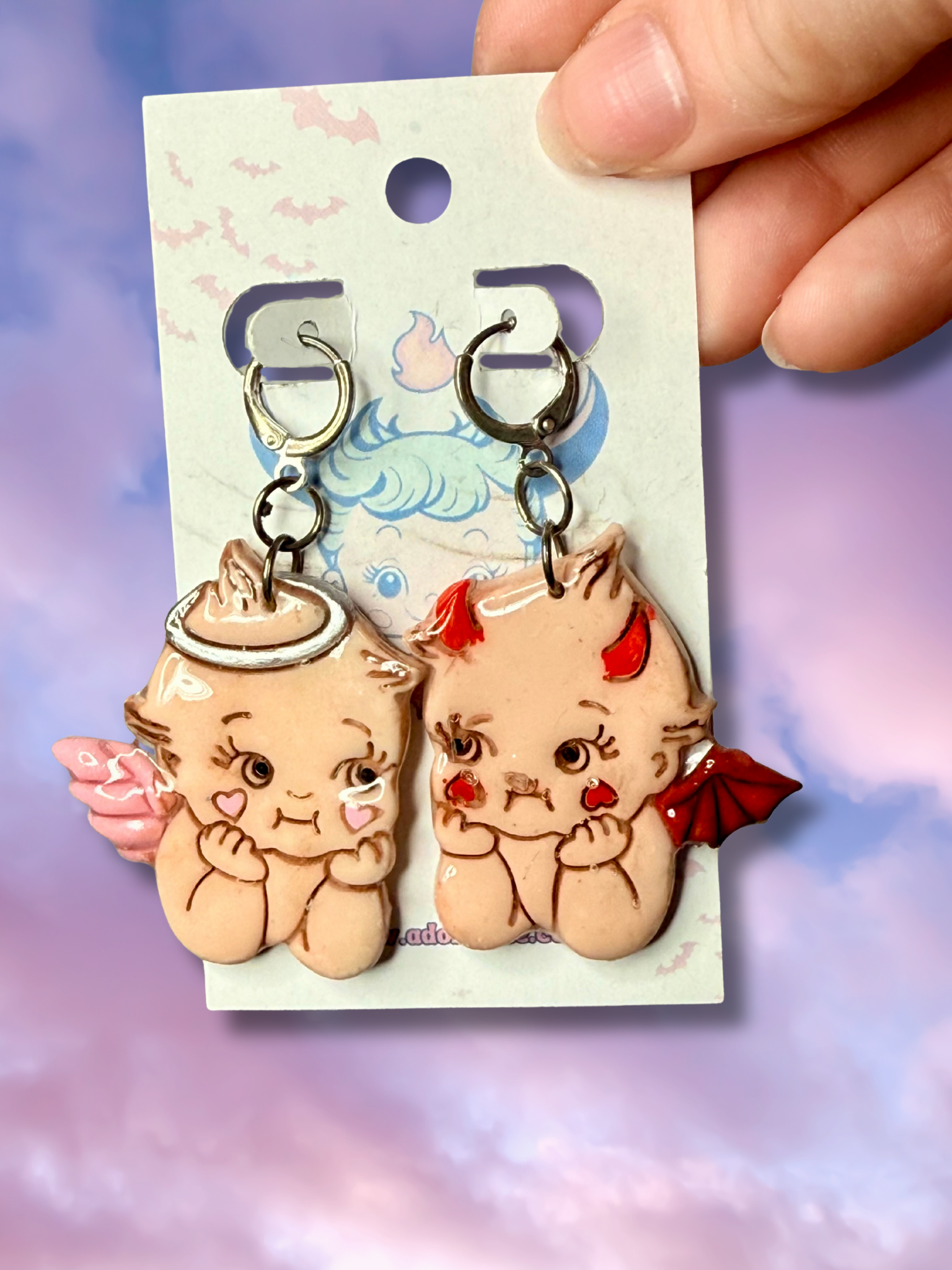 Angel vs Devil Kewpie Baby Doll Earrings