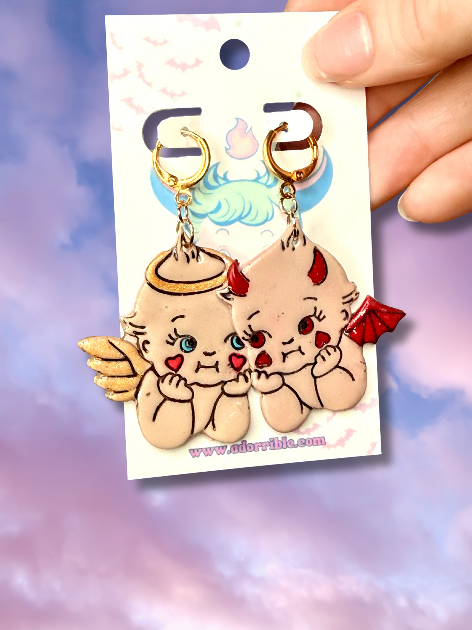 Angel vs Devil Kewpie Baby Doll Earrings