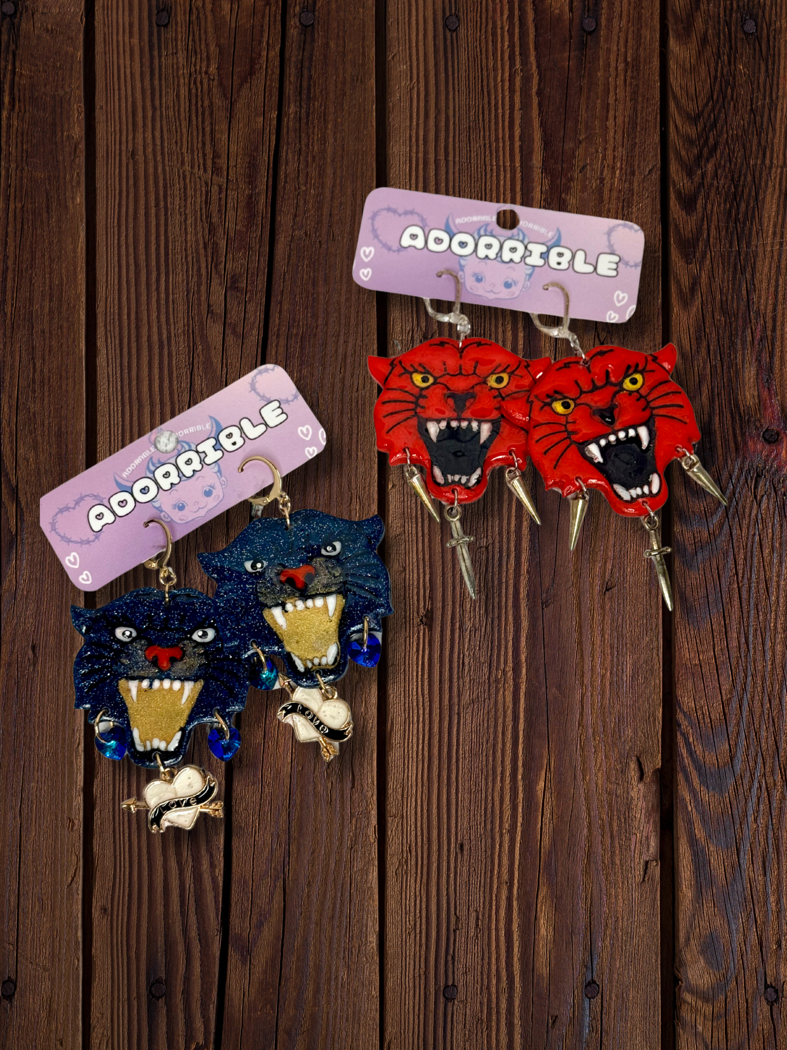 Tiger Earrings with Dangle Charms - Adorrible