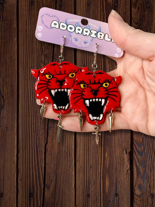 Tiger Earrings with Dangle Charms