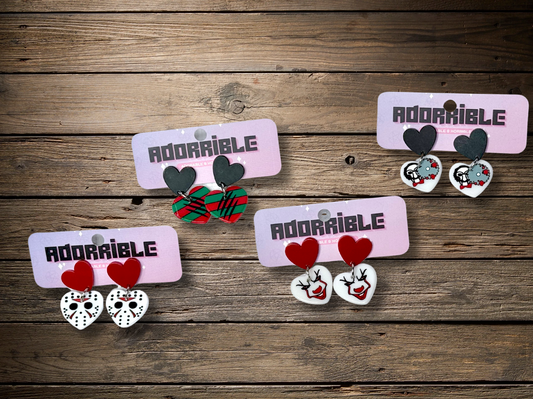 Horror Movie Heartshaped Dangly Earrings