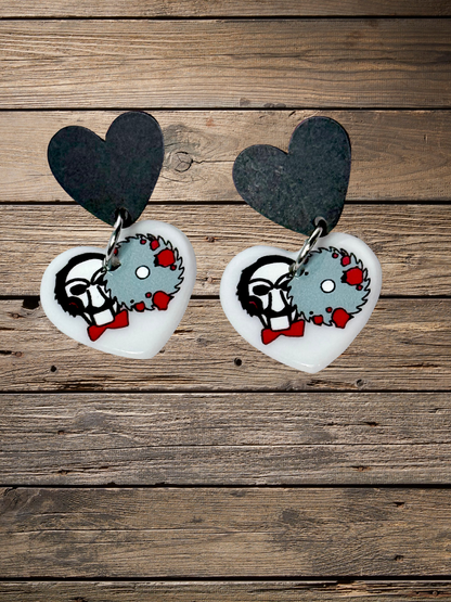 Horror Movie Heartshaped Dangly Earrings