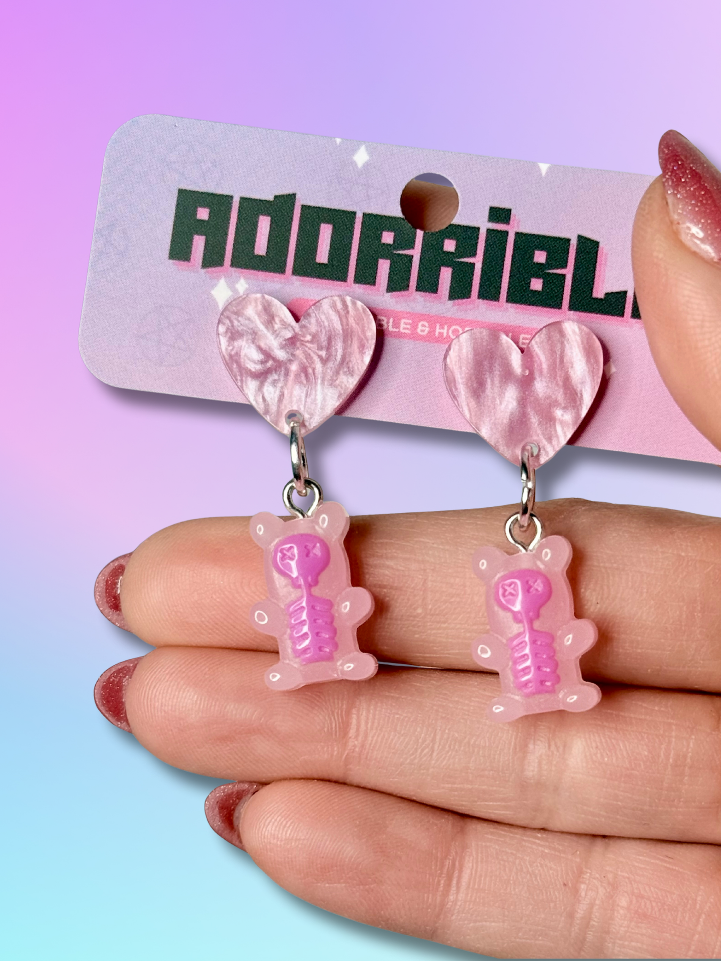 Electrified Skeleton Gummi Bear Dangle Earrings