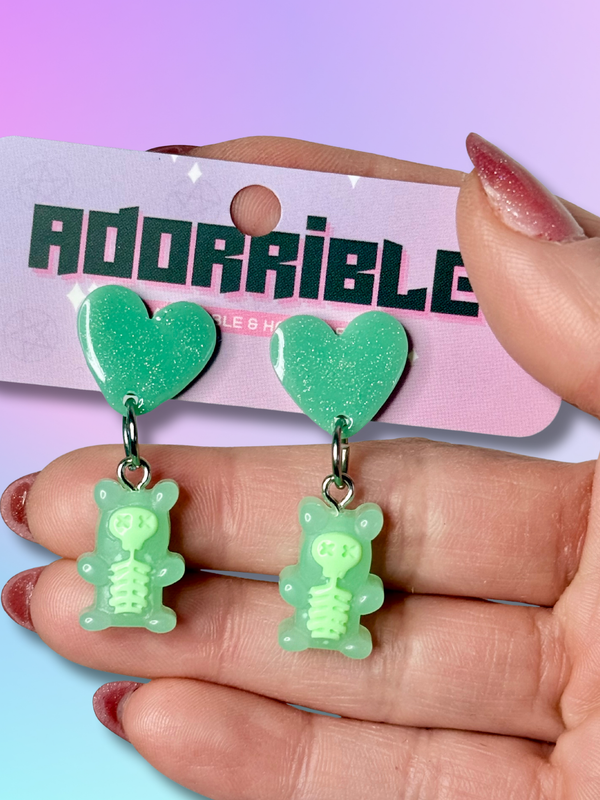 Electrified Skeleton Gummi Bear Dangle Earrings