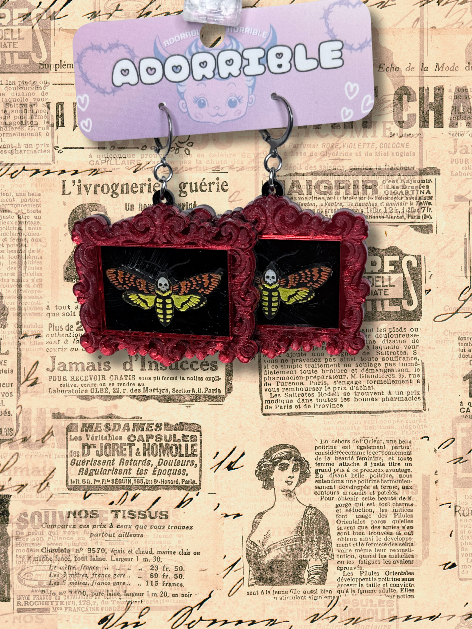 Death’s Head Moth Framed Earrings - Adorrible