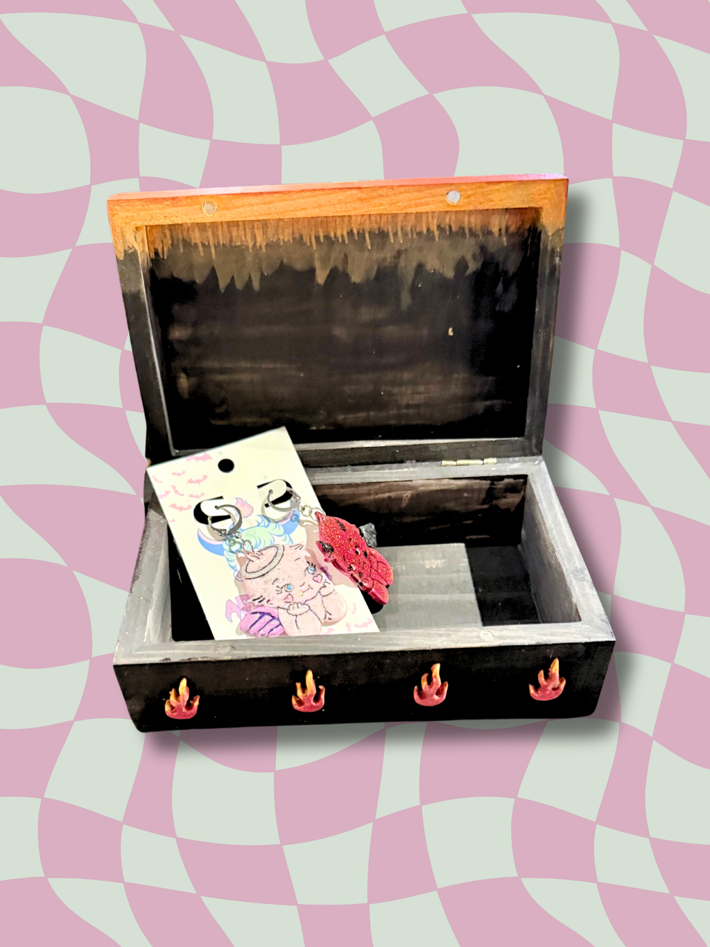 Adorrible Kewpie Wooden Boxes stacked, showcasing handcrafted wooden storage containers with natural finish and decorative Kewpie doll design