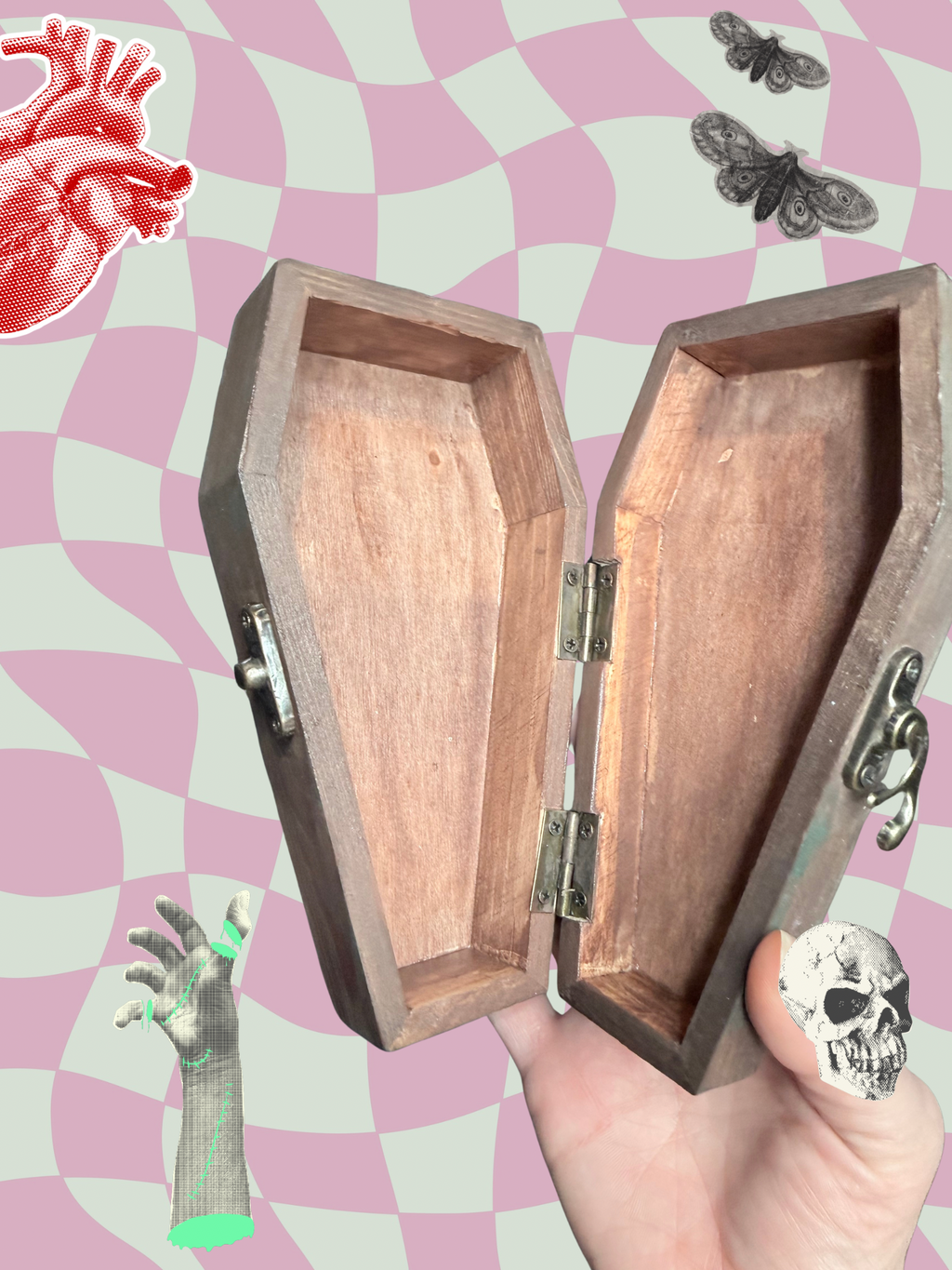 Hand-painted Kewpie wooden boxes by Adorrible featuring colorful Kewpie doll artwork and intricate decorative details.