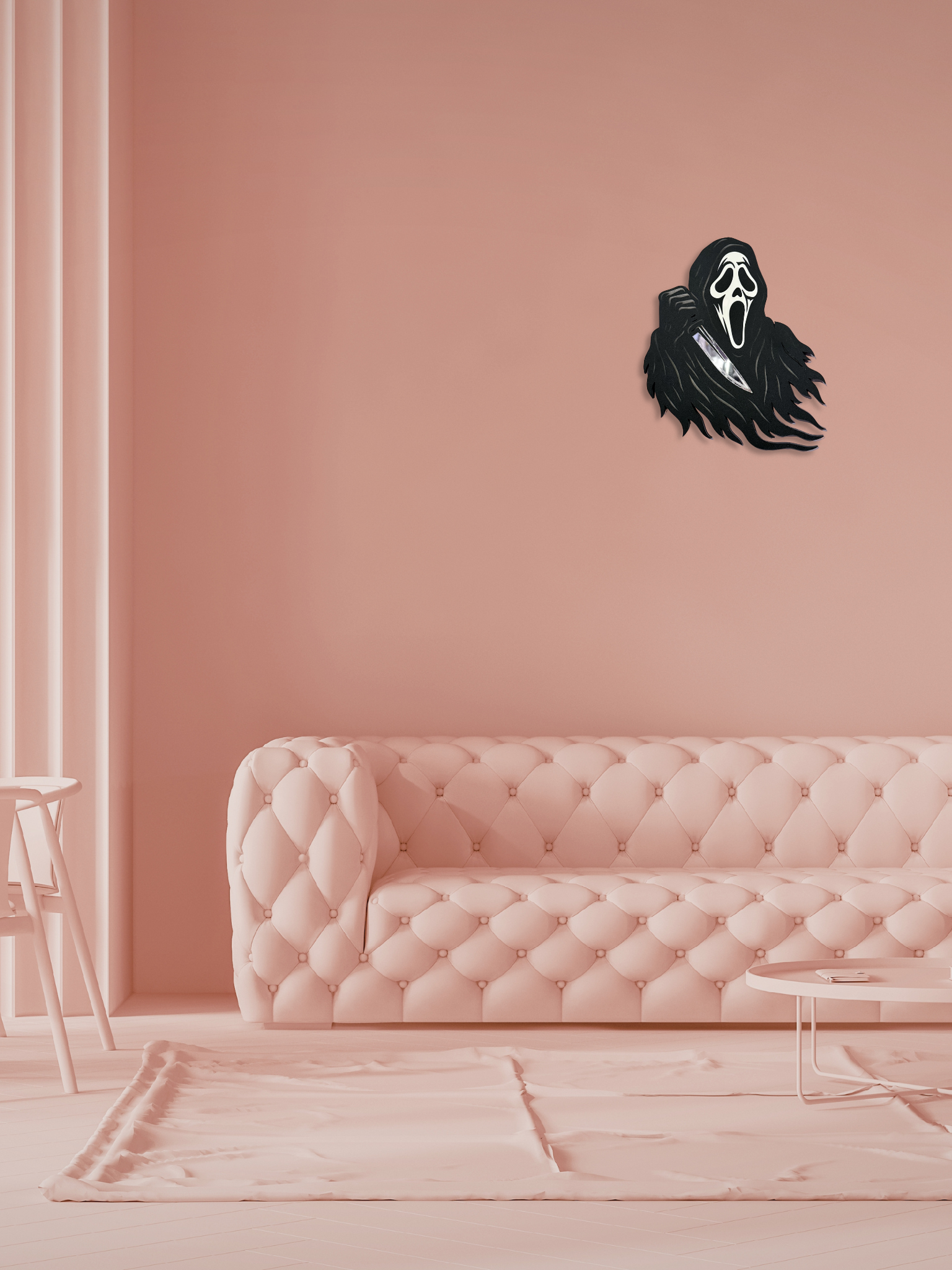 Ghostface wall art print by Adorrible featuring a haunting image of the iconic horror character for spooky home decor.