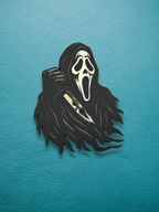 Ghostface wall art by Adorrible, featuring a detailed eerie illustration of the iconic horror character on a dark background.