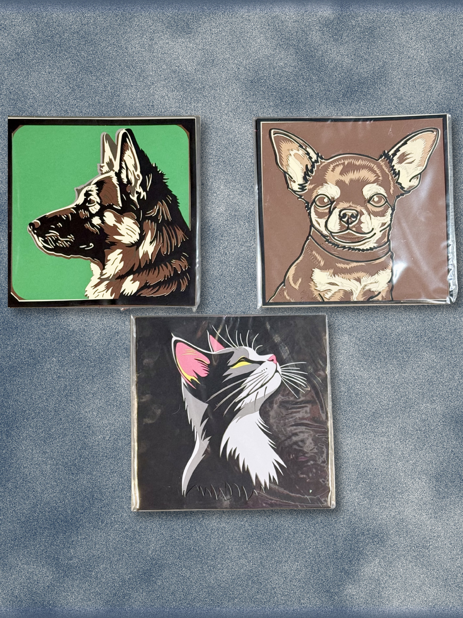 Adorrible dog layered paper 3D art, intricate paper craft with detailed dog design, showcasing textured, multi-layered paper art.