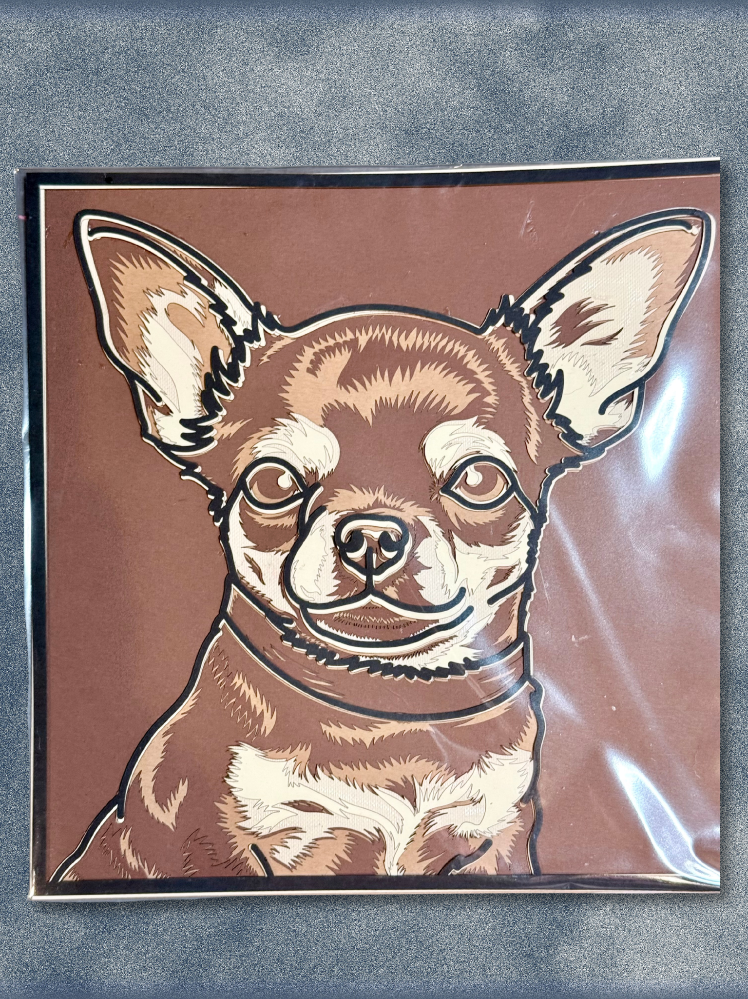 Adorrible dog layered paper 3D art with intricate paper cutout design featuring a detailed dog figure.