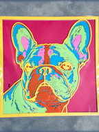 Adorrible dog layered paper 3D art showcasing a detailed, colorful paper craft of a dog's face with intricate layered design.