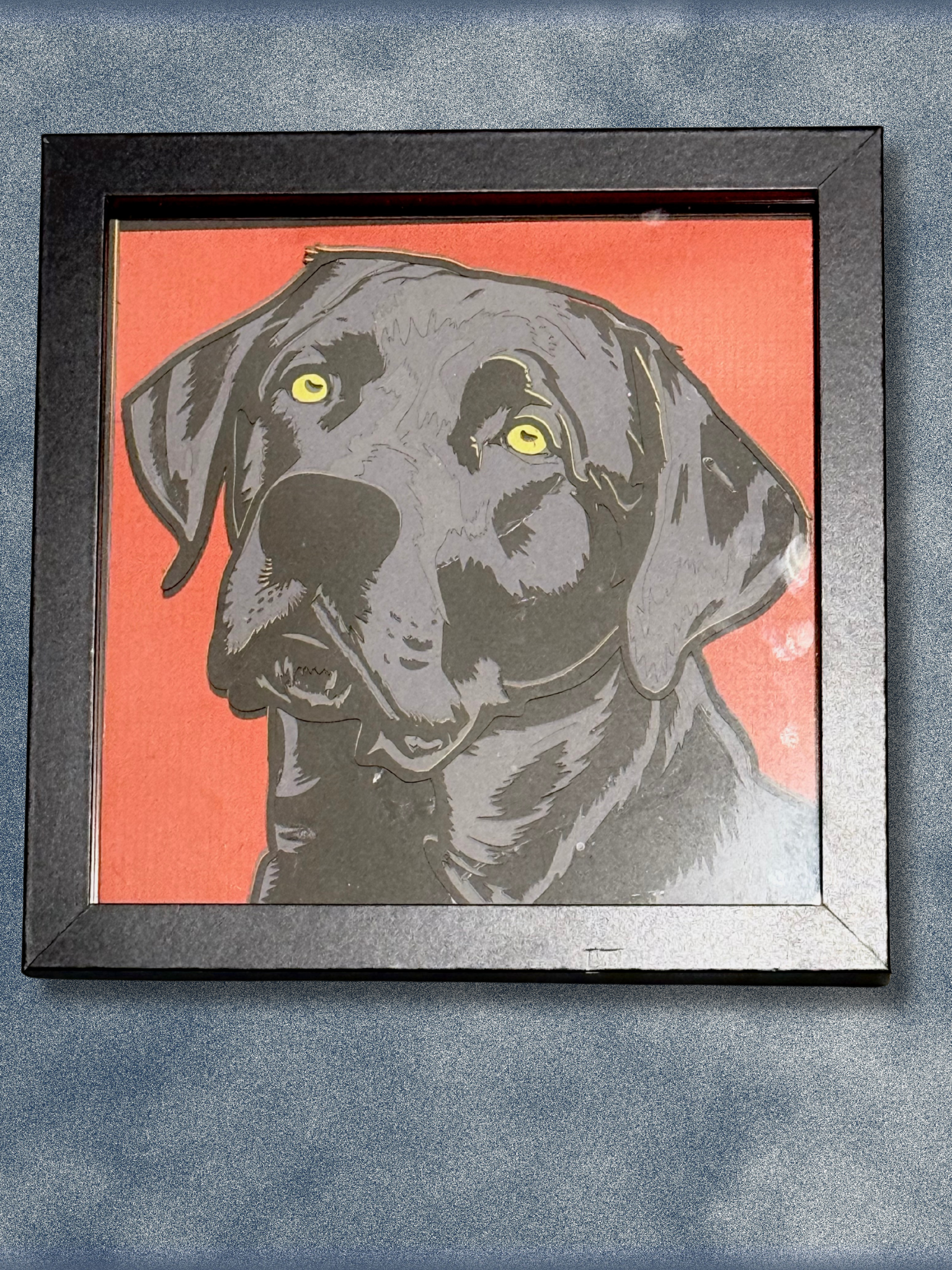 Adorrible dog layered paper 3D art featuring intricate paper cut-out design of a dog in neutral tones.