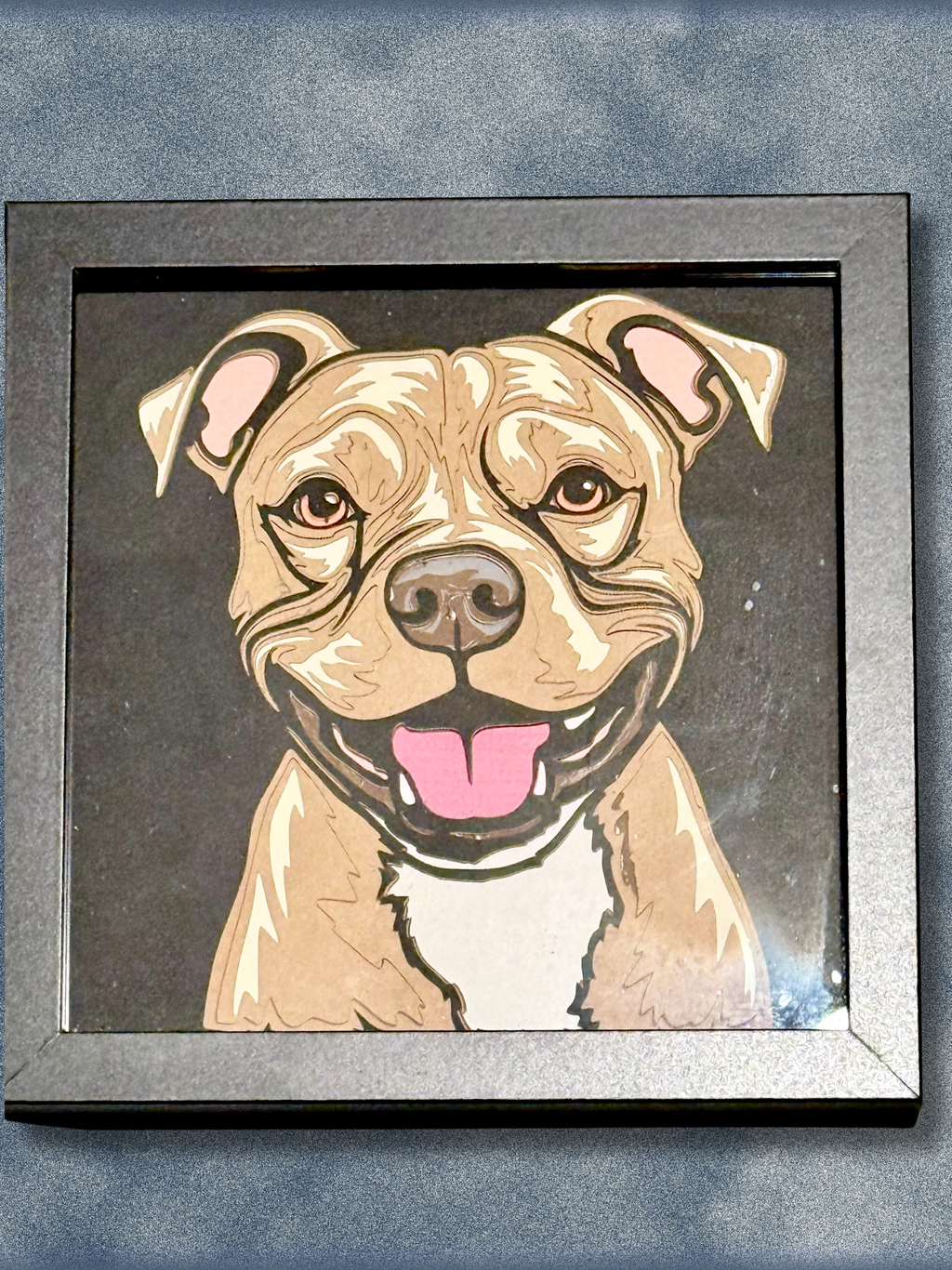 Adorrible dog layered paper 3D art sculpture featuring a detailed, multi-dimensional paper craft of a dog on a plain background.