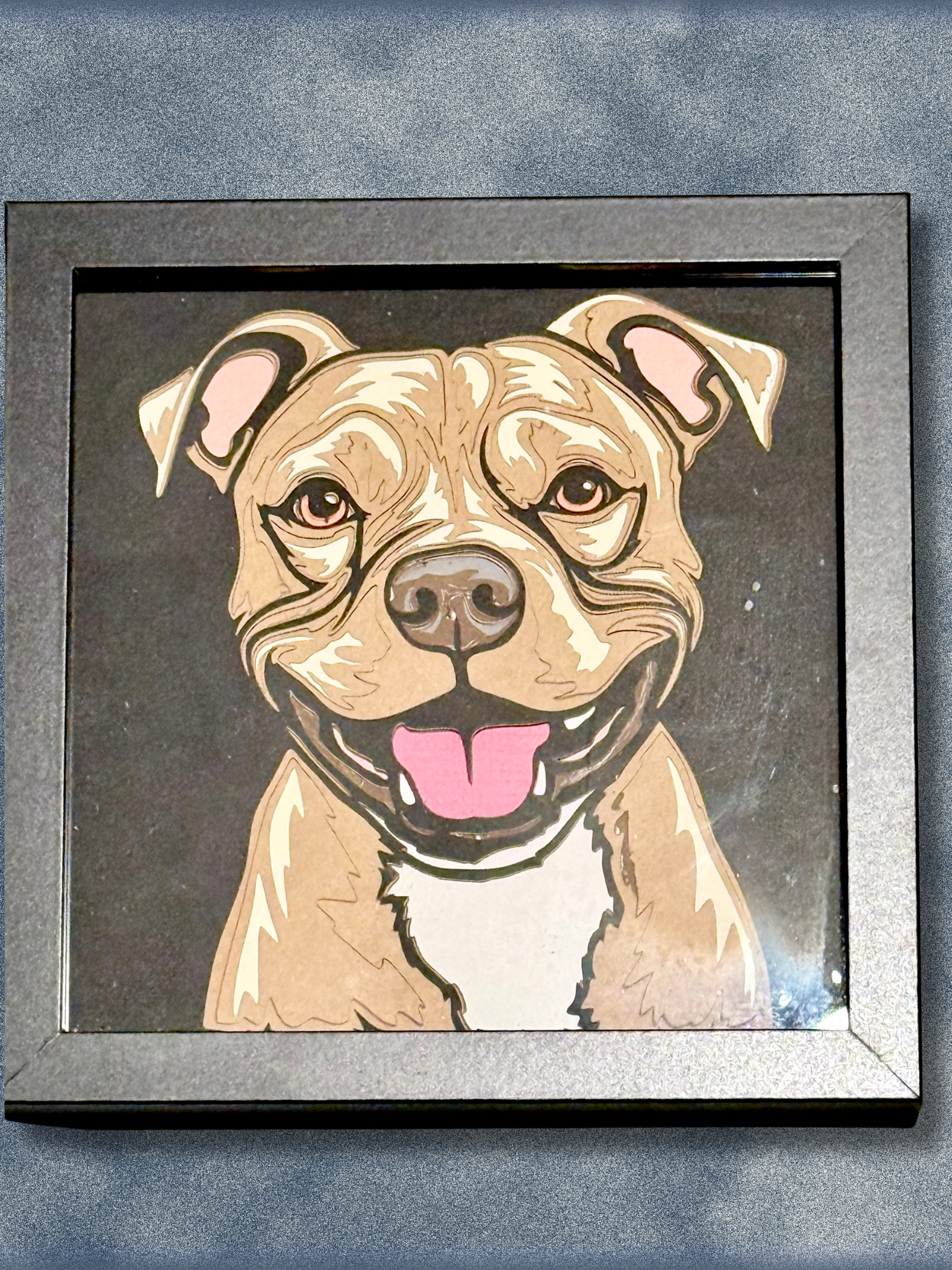 Adorrible dog layered paper 3D art sculpture featuring a detailed, multi-dimensional paper craft of a dog on a plain background.