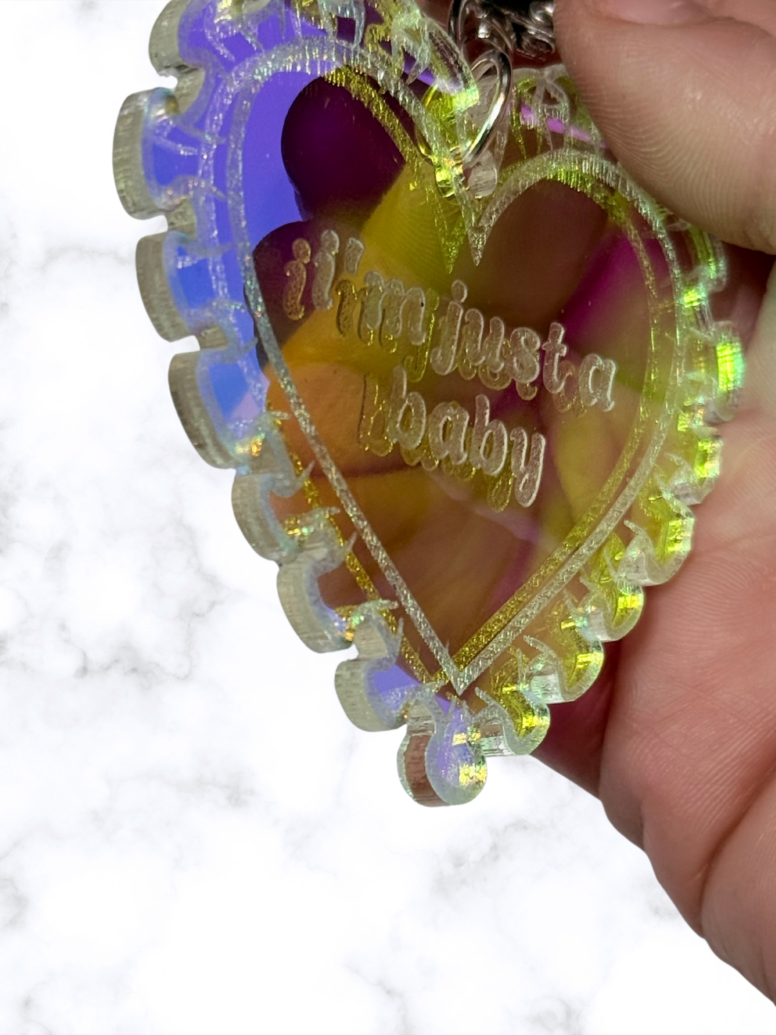 Just a Baby Iridescent Heart Keychain Bag Charm