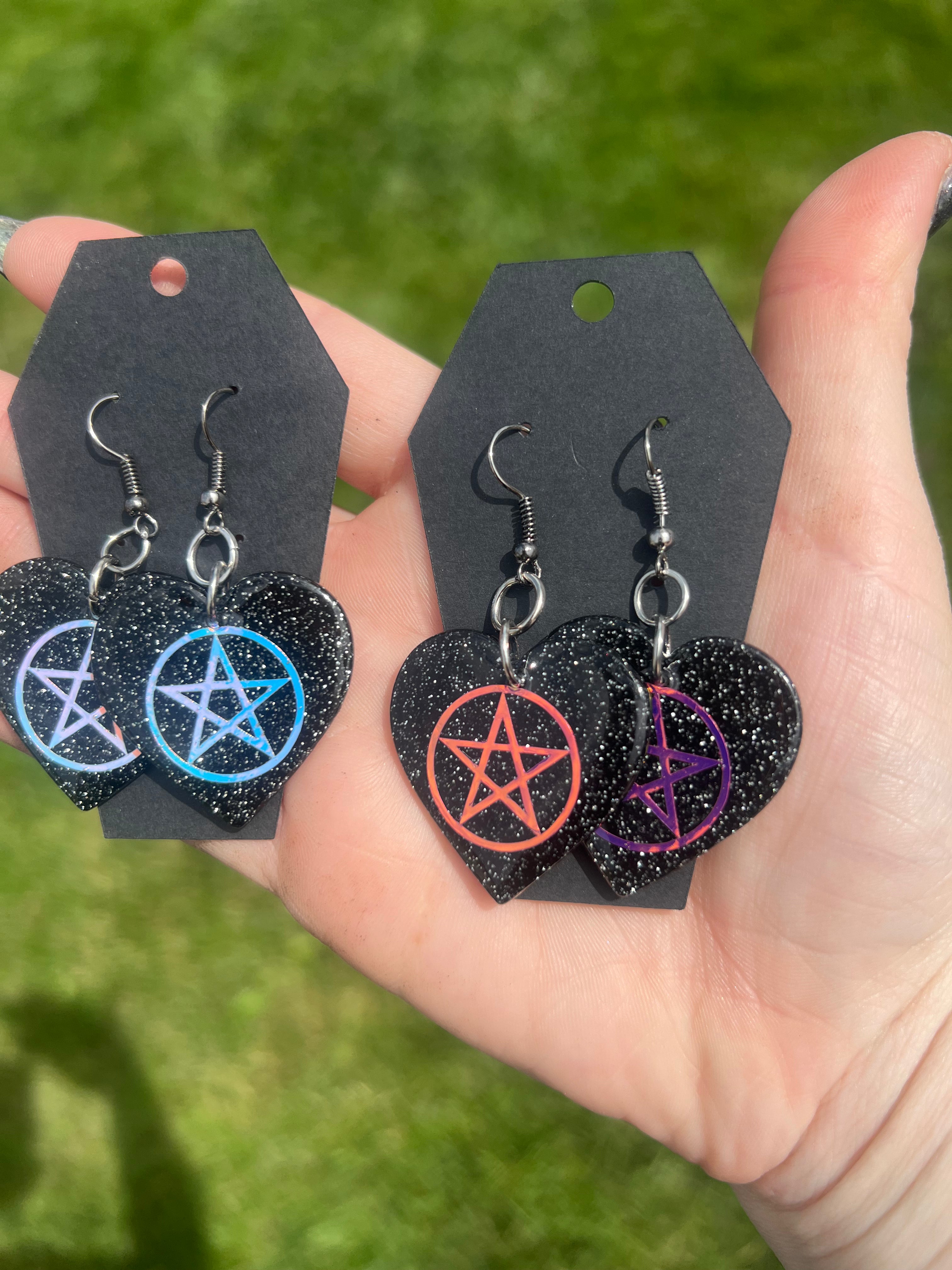 Holographic Pentagram Heart Earrings - Adorrible