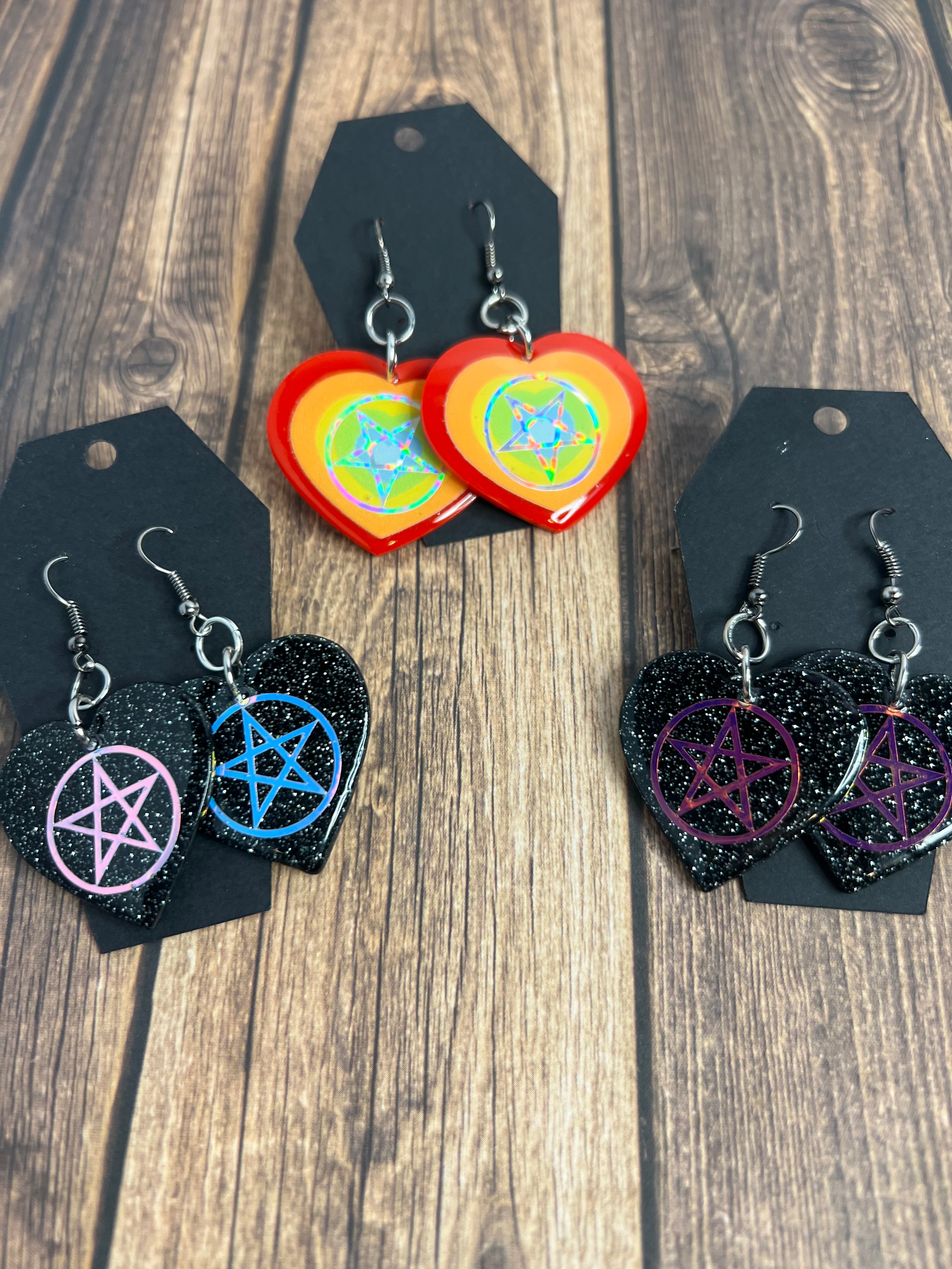 Holographic Pentagram Heart Earrings - Adorrible