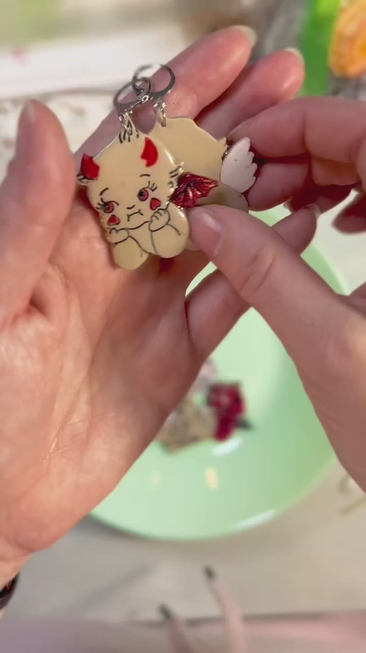 Angel vs Devil Kewpie Baby Doll Earrings