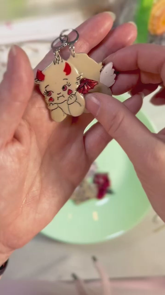 Angel vs Devil Kewpie Baby Doll Earrings