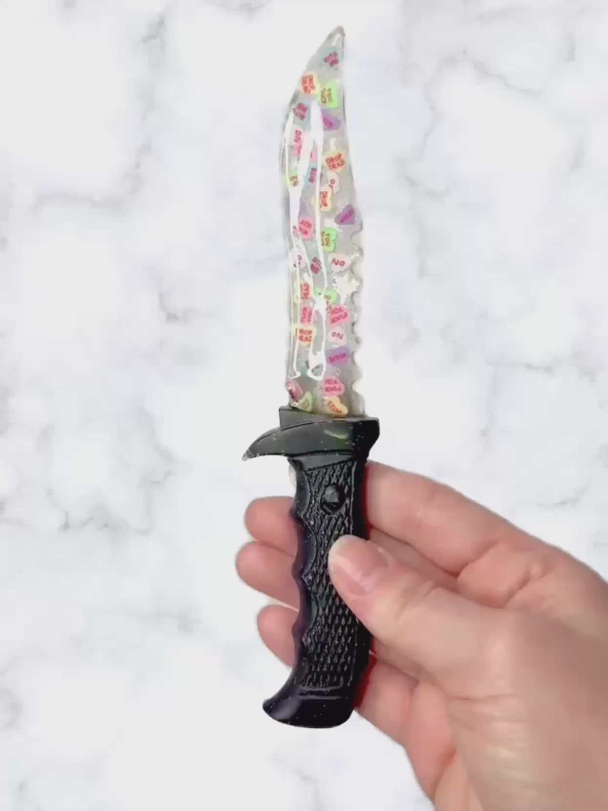 Hater Anti Valentines Heart Glitter Resin Fake Dagger