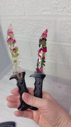 Flower Filled Fake Resin Knife With Black Handle