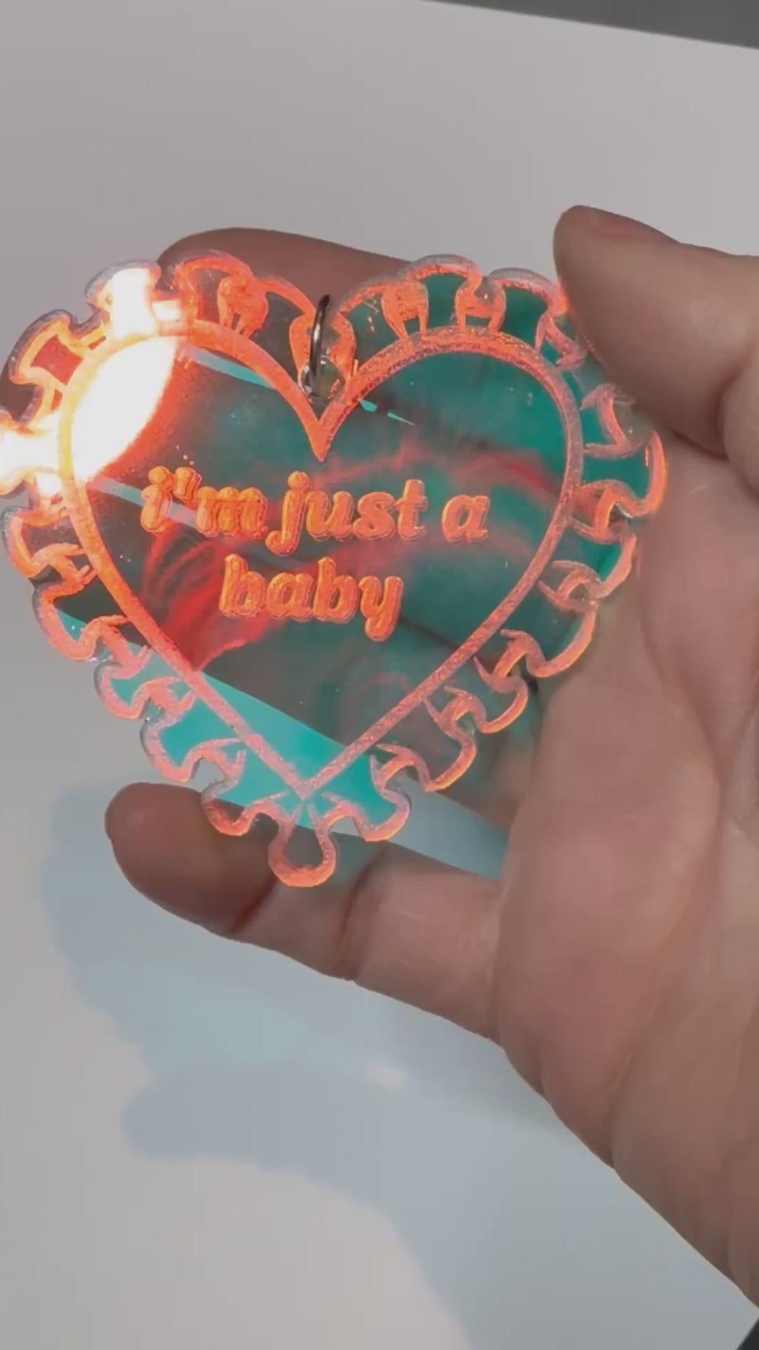 Just a Baby Iridescent Heart Keychain Bag Charm