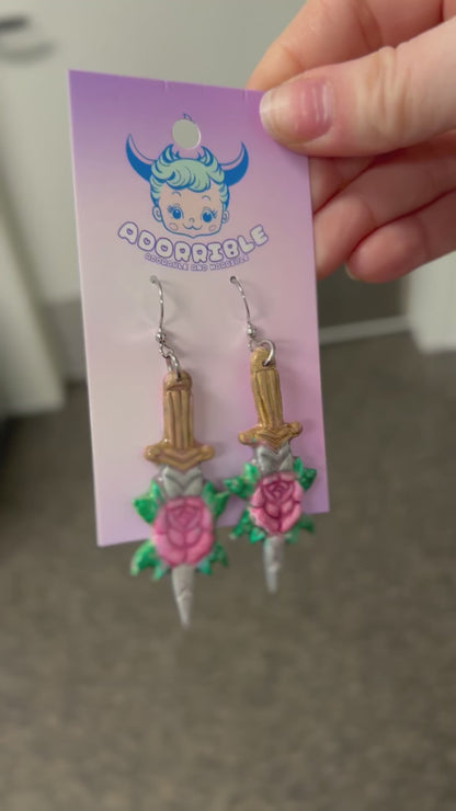 Rose Dagger Traditional Tattoo Inspired Polymer Clay Earrings